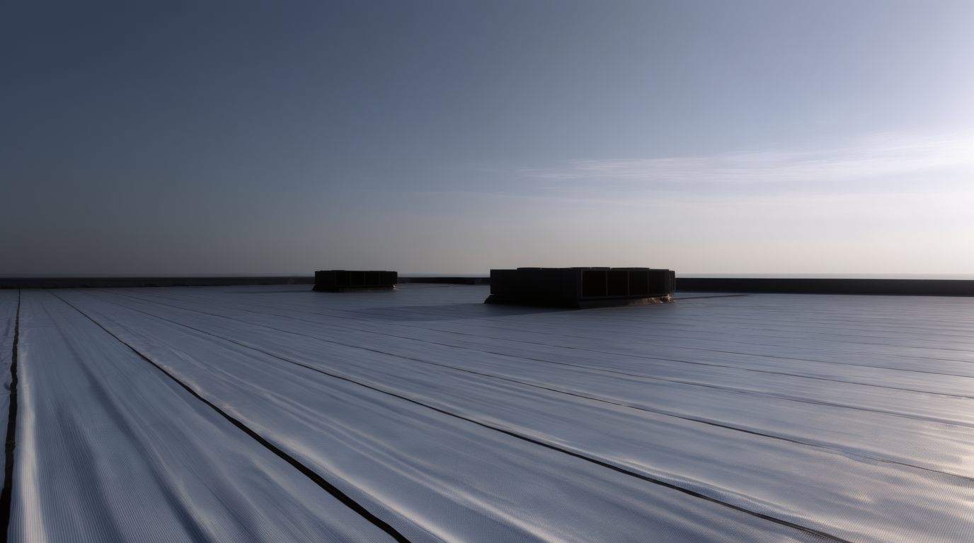 Flat commercial rooftop with waterproofing membrane