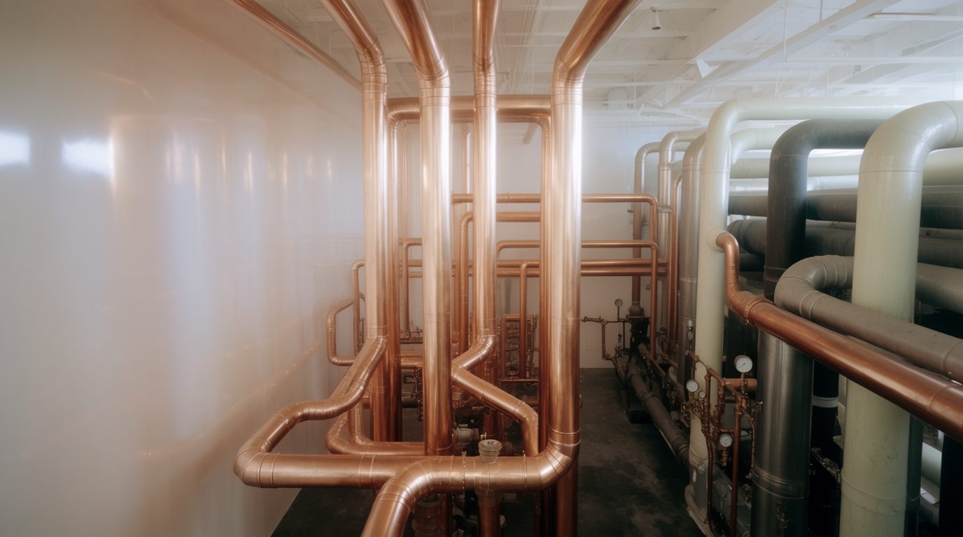 Copper and steel building risers with gauges