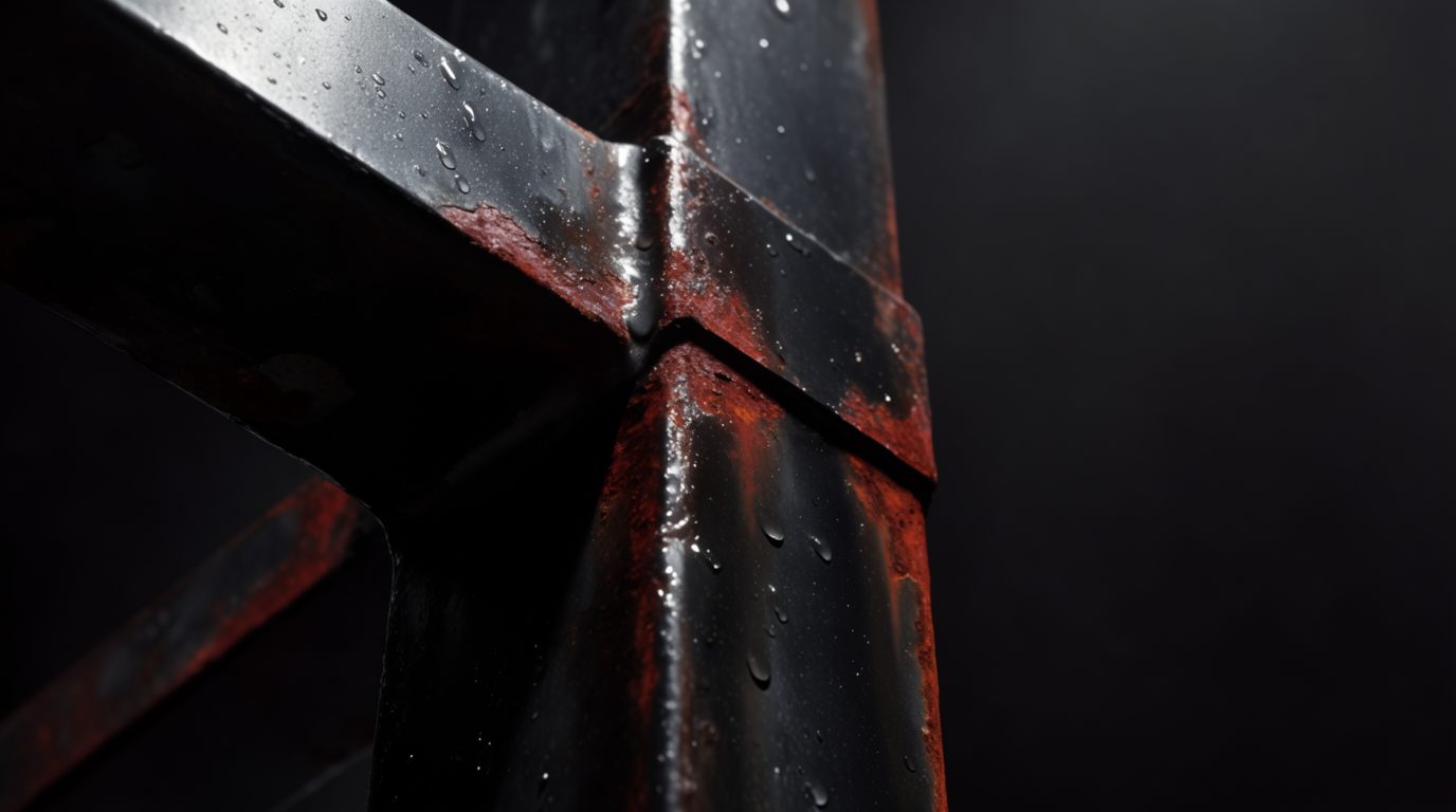 Rust creeping across a neglected steel joint